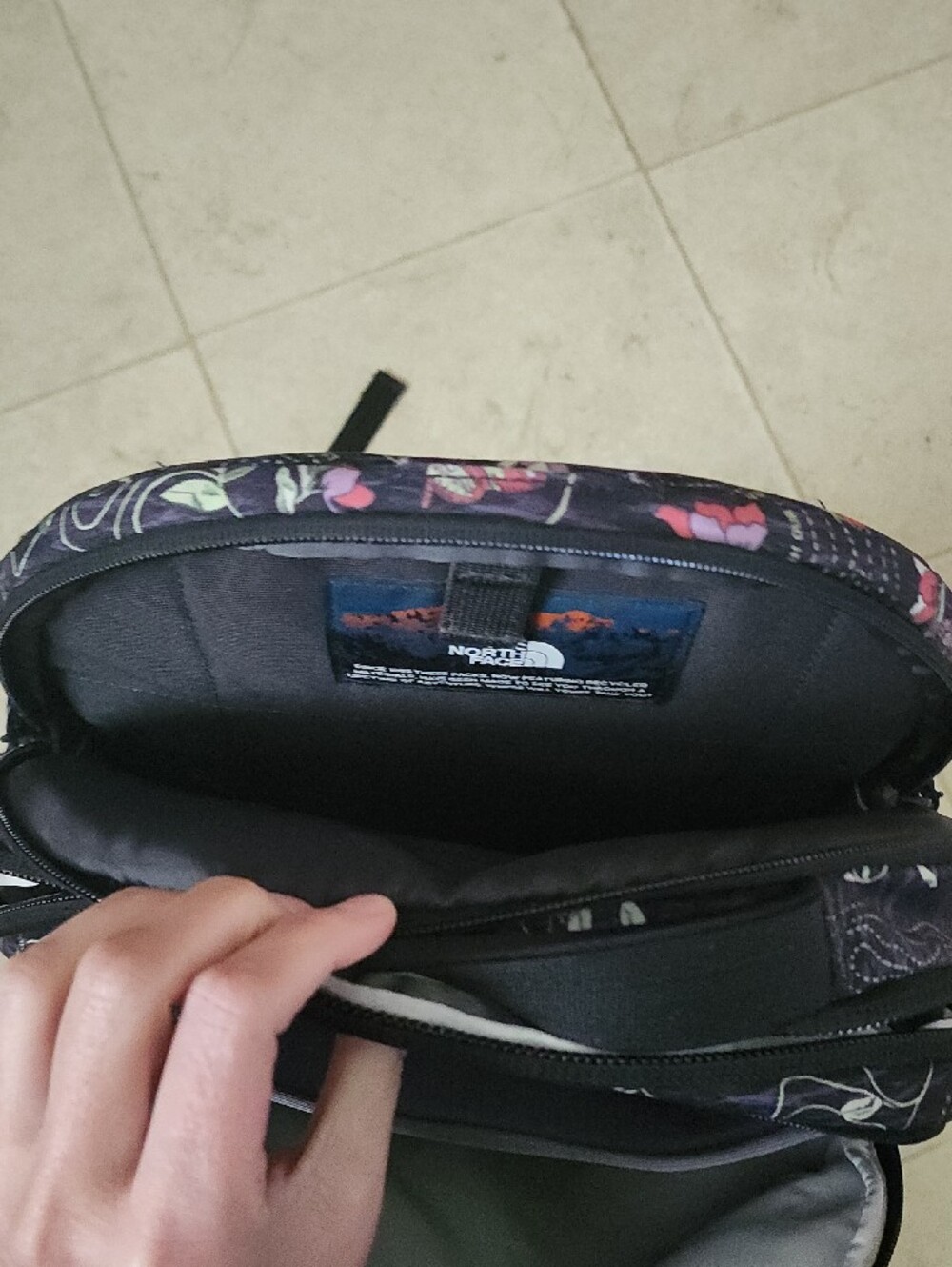The North Face Borealis Backpack in Black with Pink Floral Print - Picture 6 of 11